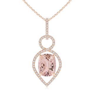 10x8mm AAA Cushion Morganite Infinity Drop Pendant with Diamonds in Rose Gold