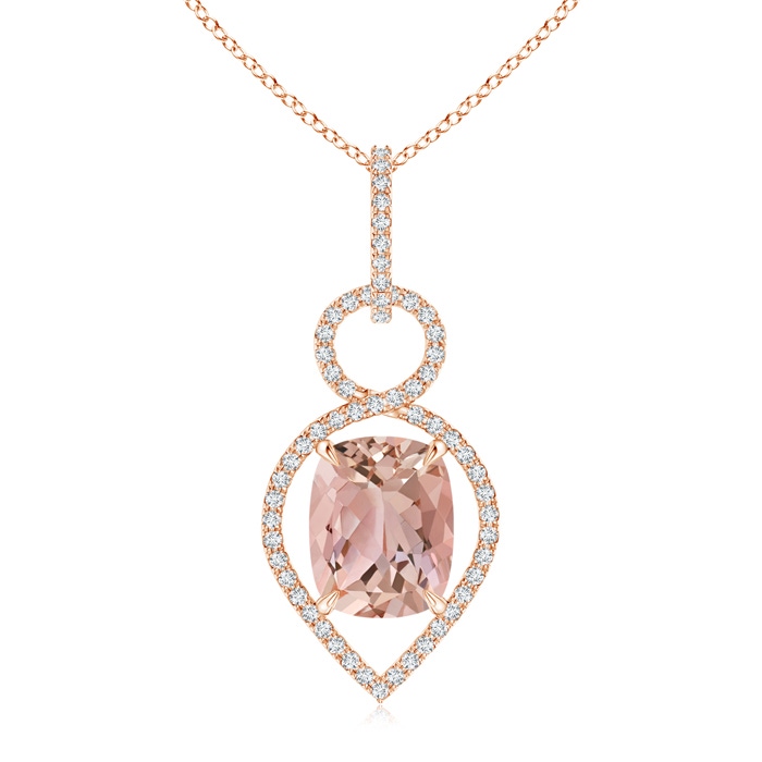 10x8mm AAAA Cushion Morganite Infinity Drop Pendant with Diamonds in Rose Gold