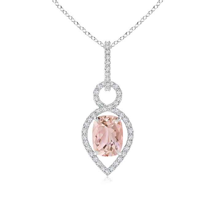 8x6mm AAAA Cushion Morganite Infinity Drop Pendant with Diamonds in P950 Platinum 