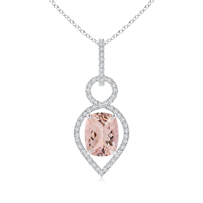 9x7mm AAA Cushion Morganite Infinity Drop Pendant with Diamonds in White Gold 