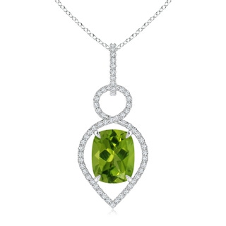 10x8mm AAAA Cushion Peridot Infinity Drop Pendant with Diamonds in P950 Platinum