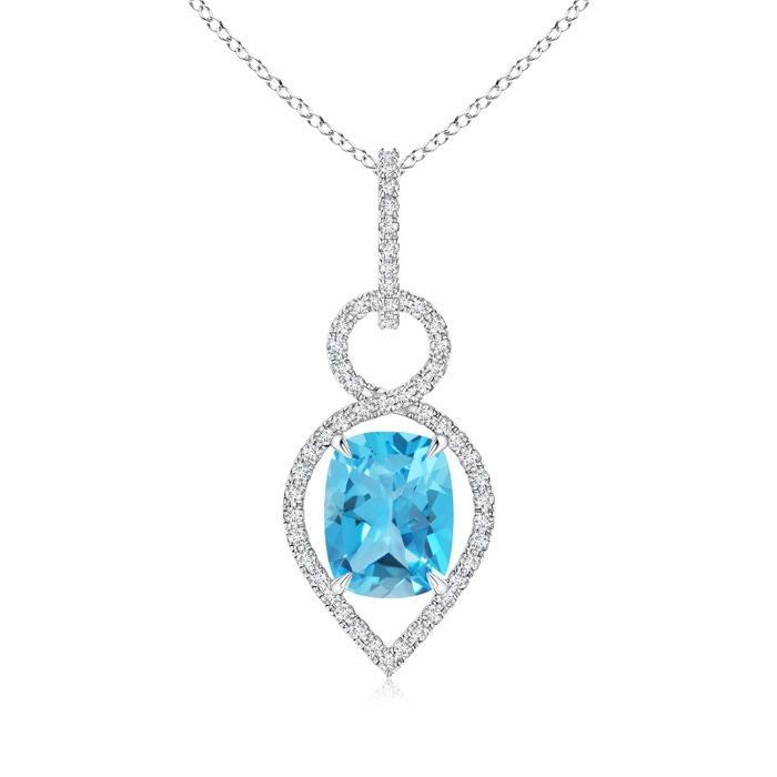 9x7mm AAA Cushion Swiss Blue Topaz Infinity Drop Pendant with Diamonds in White Gold