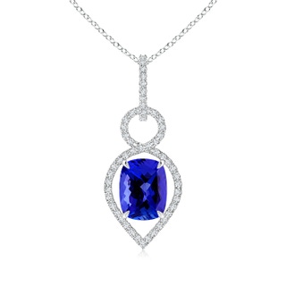 9x7mm AAAA Cushion Tanzanite Infinity Drop Pendant with Diamonds in P950 Platinum