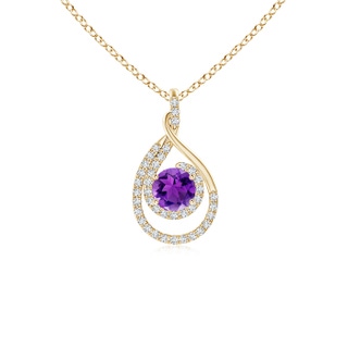 5mm AAA Double Loop Twist Amethyst Pendant with Diamonds in Yellow Gold