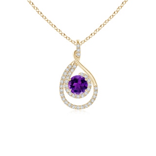 5mm AAAA Double Loop Twist Amethyst Pendant with Diamonds in Yellow Gold