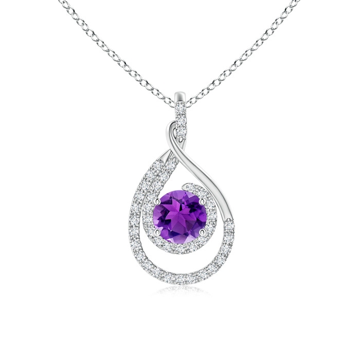 6mm AAA Double Loop Twist Amethyst Pendant with Diamonds in White Gold