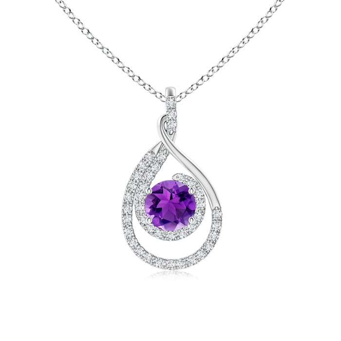 6mm AAA Double Loop Twist Amethyst Pendant with Diamonds in White Gold 