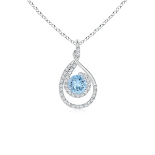 5mm AAA Double Loop Twist Aquamarine Pendant with Diamonds in 9K White Gold