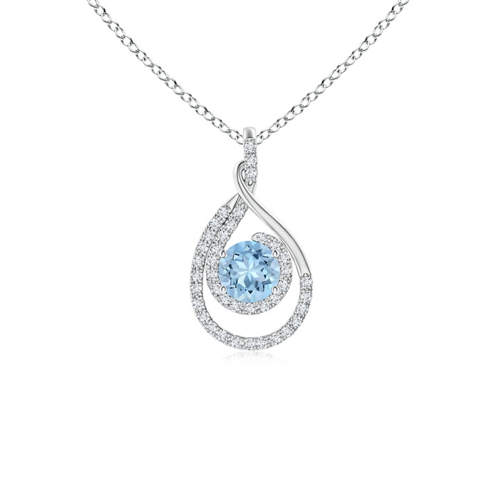 5mm AAA Double Loop Twist Aquamarine Pendant with Diamonds in White Gold