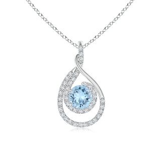 6mm AAA Double Loop Twist Aquamarine Pendant with Diamonds in White Gold