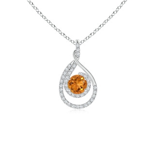 5mm AAA Double Loop Twist Citrine Pendant with Diamonds in White Gold