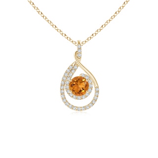 5mm AAA Double Loop Twist Citrine Pendant with Diamonds in Yellow Gold