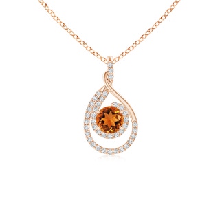 5mm AAAA Double Loop Twist Citrine Pendant with Diamonds in Rose Gold