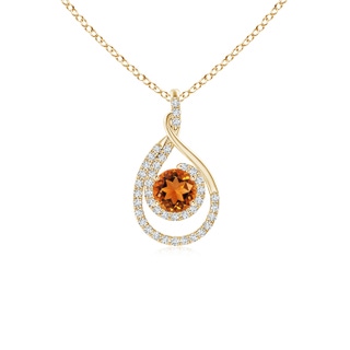 5mm AAAA Double Loop Twist Citrine Pendant with Diamonds in Yellow Gold