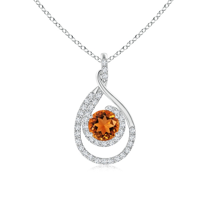 6mm AAAA Double Loop Twist Citrine Pendant with Diamonds in White Gold