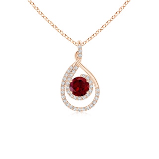 5mm AAA Double Loop Twist Garnet Pendant with Diamonds in Rose Gold