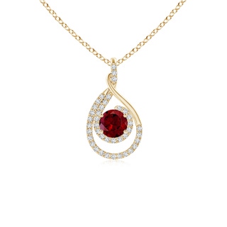 5mm AAA Double Loop Twist Garnet Pendant with Diamonds in Yellow Gold