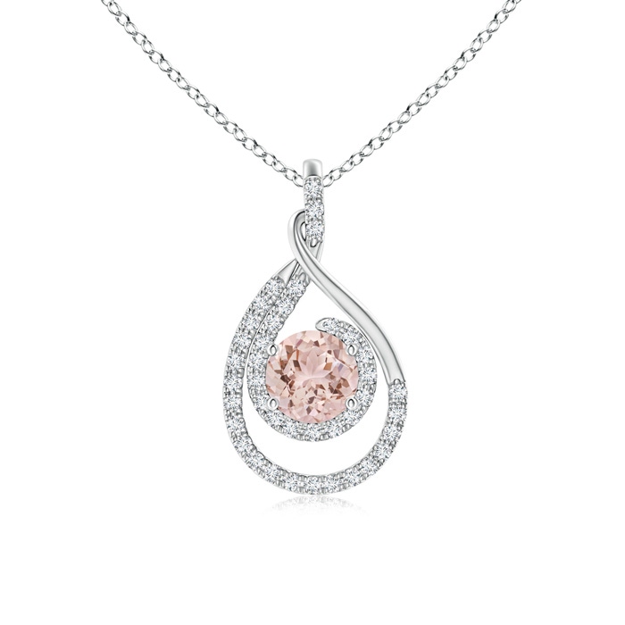 6mm AAA Double Loop Twist Morganite Pendant with Diamonds in White Gold