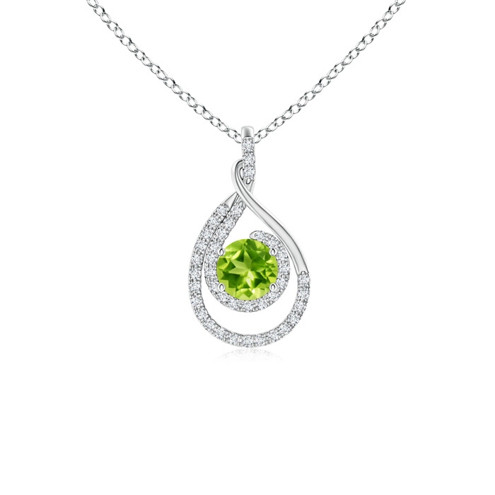 5mm AAA Double Loop Twist Peridot Pendant with Diamonds in White Gold