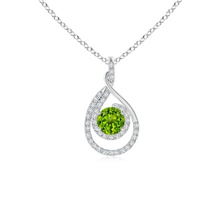 5mm AAAA Double Loop Twist Peridot Pendant with Diamonds in P950 Platinum