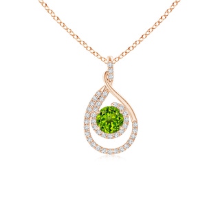 5mm AAAA Double Loop Twist Peridot Pendant with Diamonds in Rose Gold