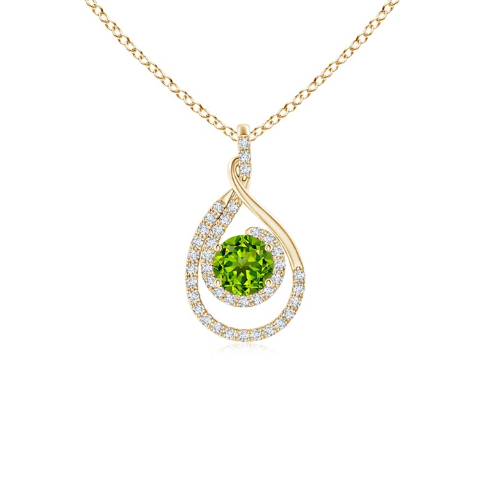 5mm AAAA Double Loop Twist Peridot Pendant with Diamonds in Yellow Gold