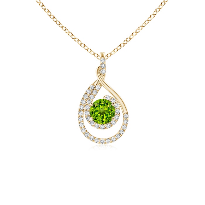 5mm AAAA Double Loop Twist Peridot Pendant with Diamonds in Yellow Gold 