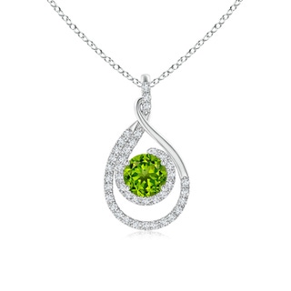 6mm AAAA Double Loop Twist Peridot Pendant with Diamonds in P950 Platinum