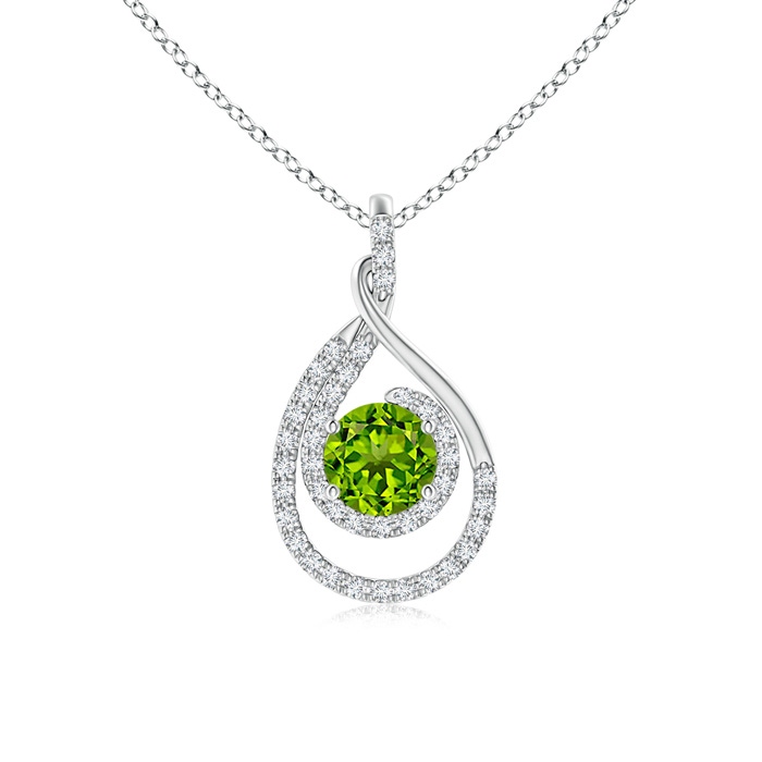 6mm AAAA Double Loop Twist Peridot Pendant with Diamonds in White Gold 