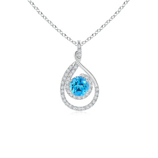 5mm AAAA Double Loop Twist Swiss Blue Topaz Pendant with Diamonds in White Gold