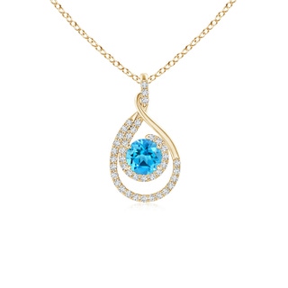 5mm AAAA Double Loop Twist Swiss Blue Topaz Pendant with Diamonds in Yellow Gold