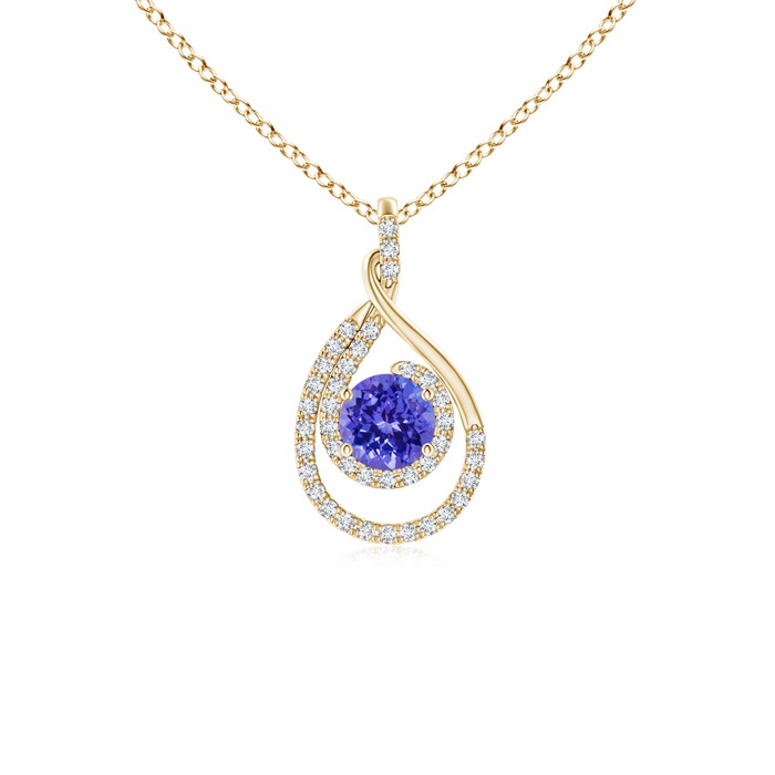 5mm AAAA Double Loop Twist Tanzanite Pendant with Diamonds in Yellow Gold