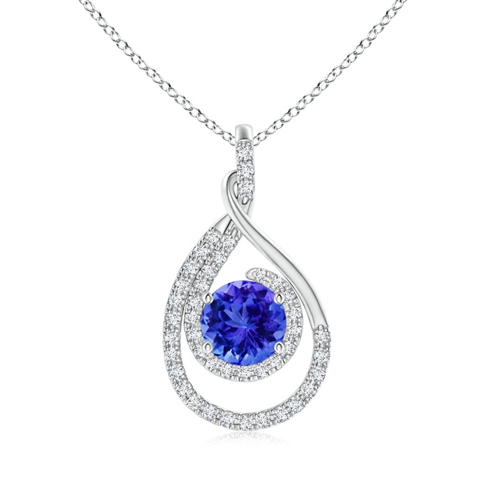 7mm AAA Double Loop Twist Tanzanite Pendant with Diamonds in White Gold 