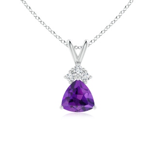6mm AAA Trillion Amethyst Solitaire Pendant with Trio Diamonds in White Gold