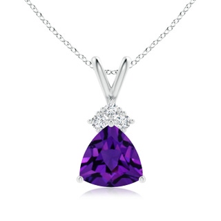 8mm AAAA Trillion Amethyst Solitaire Pendant with Trio Diamonds in White Gold