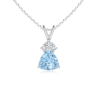 6mm AAA Trillion Aquamarine Solitaire Pendant with Trio Diamonds in White Gold