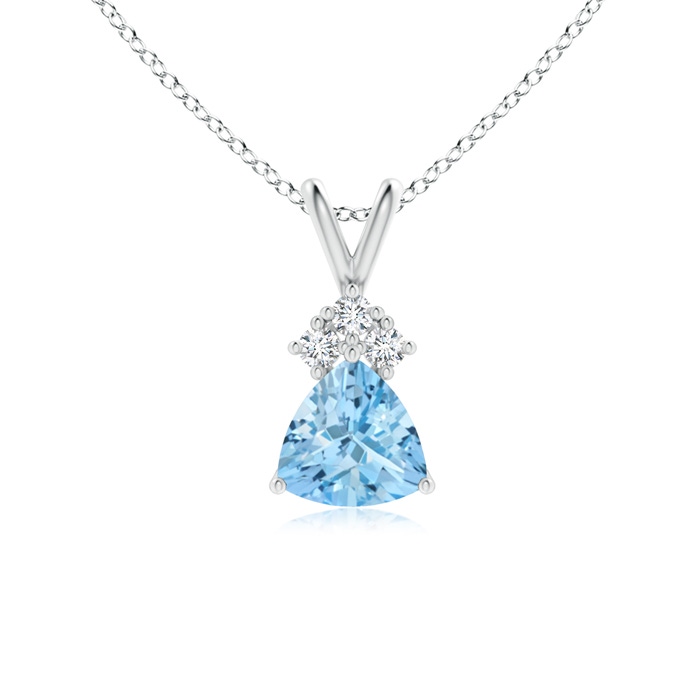 6mm AAAA Trillion Aquamarine Solitaire Pendant with Trio Diamonds in P950 Platinum