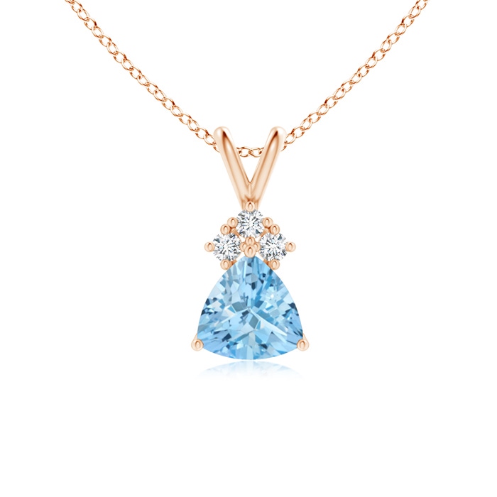 6mm AAAA Trillion Aquamarine Solitaire Pendant with Trio Diamonds in Rose Gold