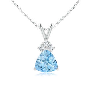 7mm AAAA Trillion Aquamarine Solitaire Pendant with Trio Diamonds in P950 Platinum