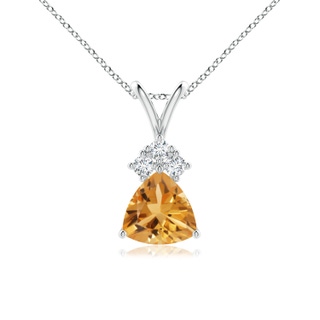 6mm A Trillion Citrine Solitaire Pendant with Trio Diamonds in P950 Platinum