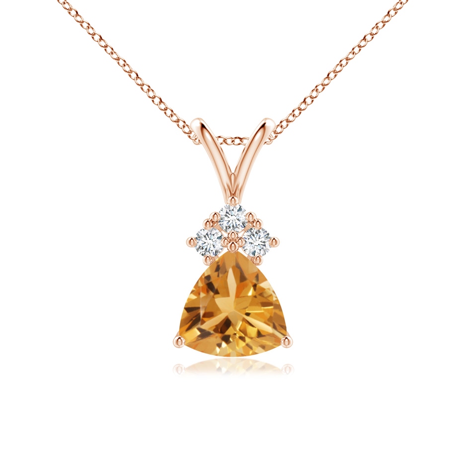 6mm A Trillion Citrine Solitaire Pendant with Trio Diamonds in Rose Gold 