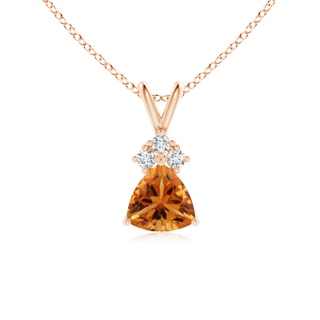 6mm AAA Trillion Citrine Solitaire Pendant with Trio Diamonds in 9K Rose Gold
