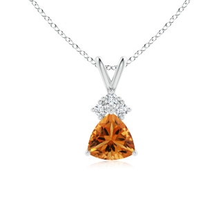 6mm AAA Trillion Citrine Solitaire Pendant with Trio Diamonds in 9K White Gold