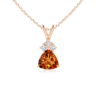6mm AAAA Trillion Citrine Solitaire Pendant with Trio Diamonds in 9K Rose Gold