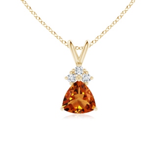 6mm AAAA Trillion Citrine Solitaire Pendant with Trio Diamonds in 9K Yellow Gold