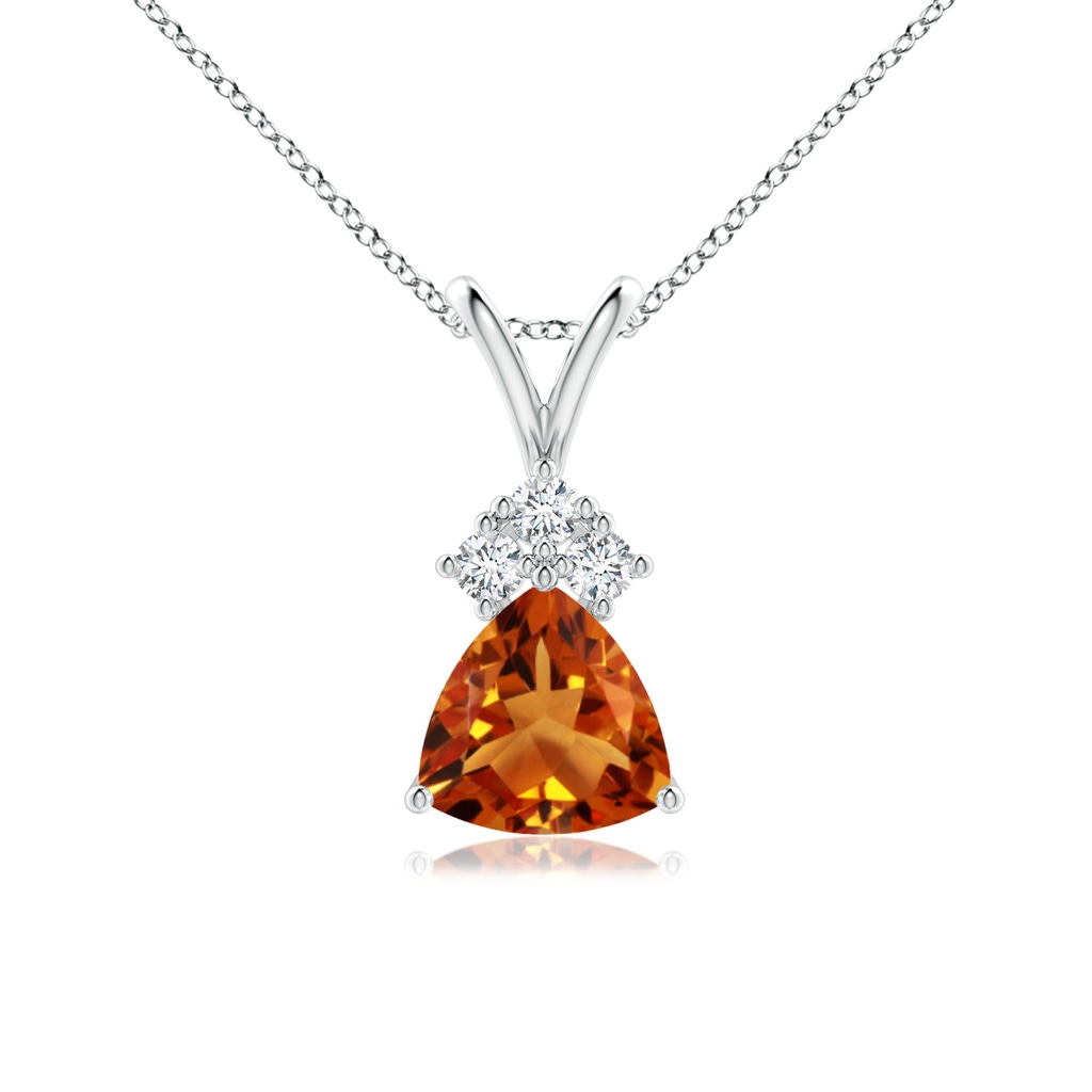 6mm AAAA Trillion Citrine Solitaire Pendant with Trio Diamonds in P950 Platinum