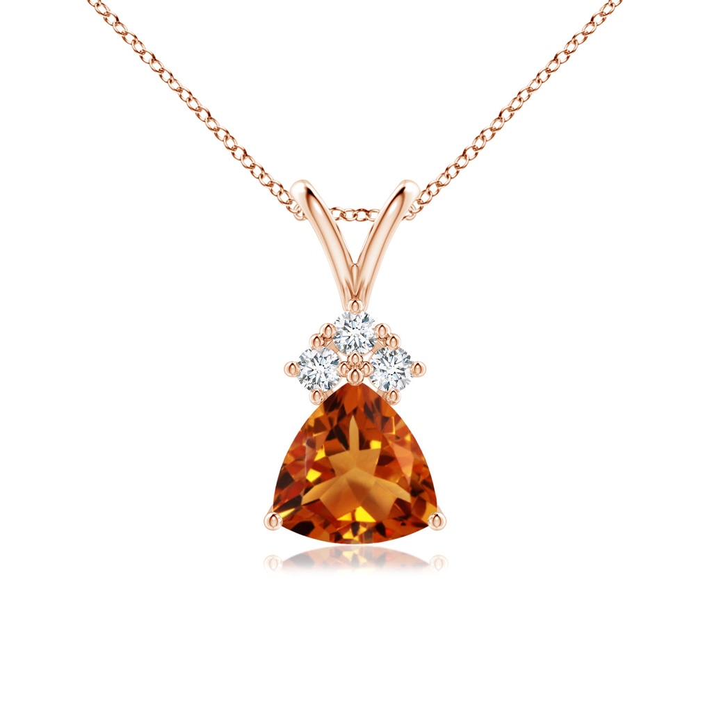 6mm AAAA Trillion Citrine Solitaire Pendant with Trio Diamonds in Rose Gold