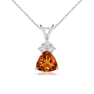 6mm AAAA Trillion Citrine Solitaire Pendant with Trio Diamonds in White Gold