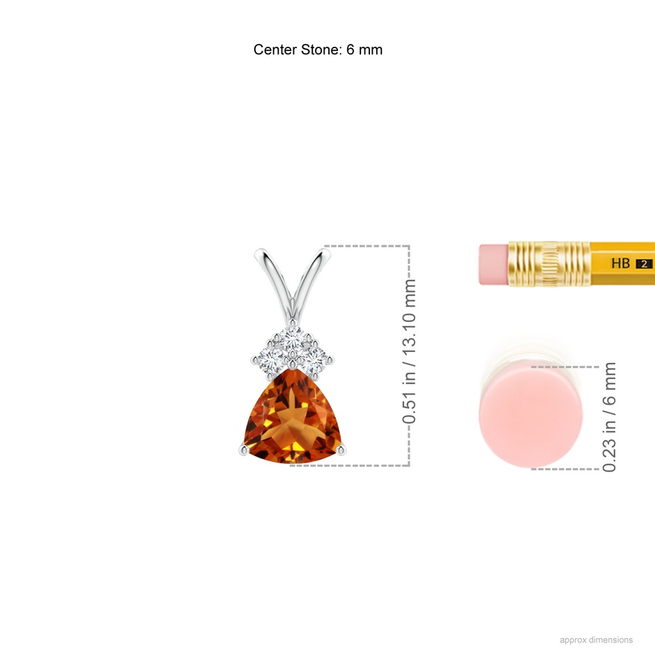 6mm AAAA Trillion Citrine Solitaire Pendant with Trio Diamonds in White Gold ruler