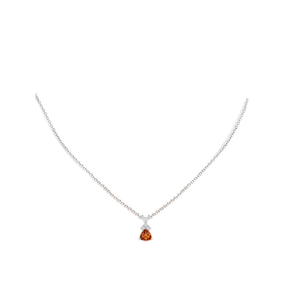 6mm AAAA Trillion Citrine Solitaire Pendant with Trio Diamonds in White Gold body-neck